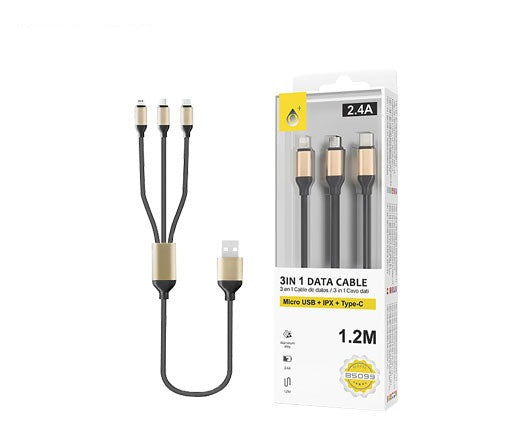 MTK Καλώδιο Φορτιστής USB 3 σε 1 (MICRO USB-IPHONE-TYPE C) 2A 1.2m/2.4A