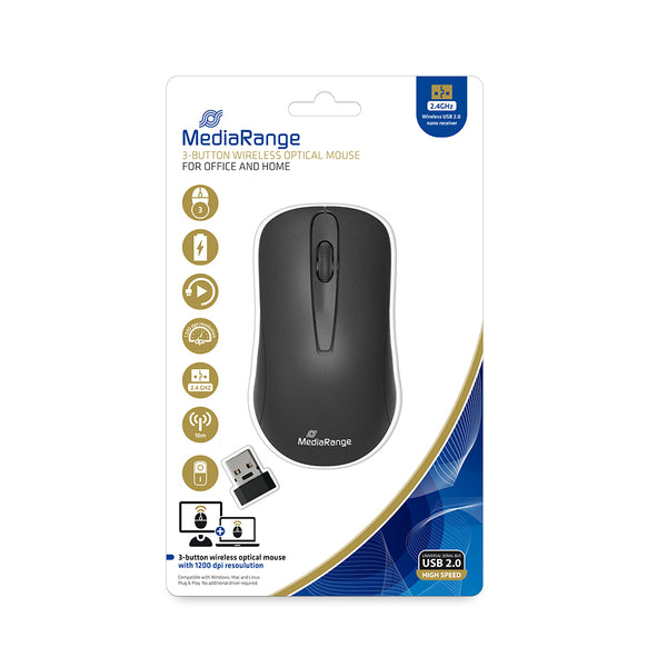 MediaRange Ποντίκι Optical Mouse 3-Button (Black, Wireless) (MROS209)