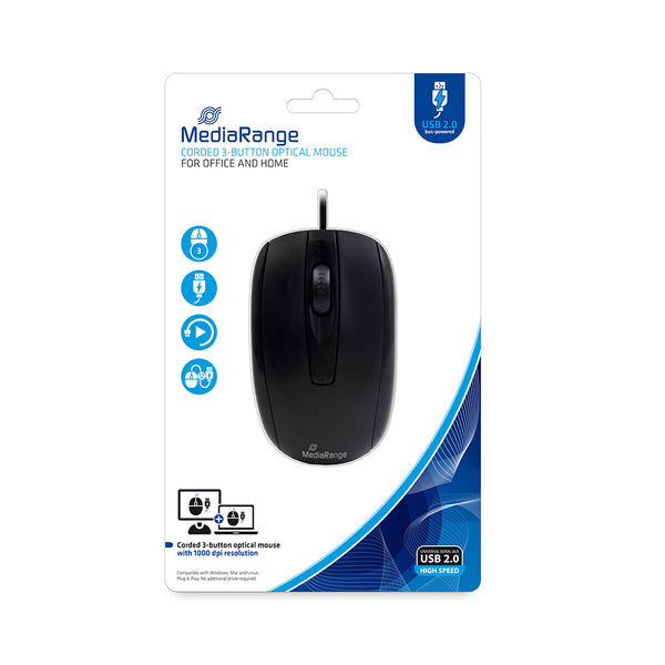 MediaRange Ποντίκι Optical Mouse Corded 3-Button (Black, Wired) (MROS211)