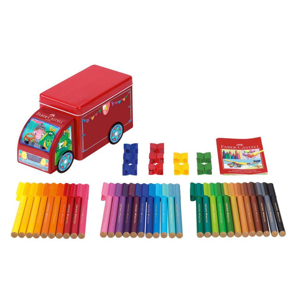 Μαρκαδόροι Faber Castell Connector Set Ζωγραφικής, σε μεταλλικό κουτί φορτηγό (33τεμ.)