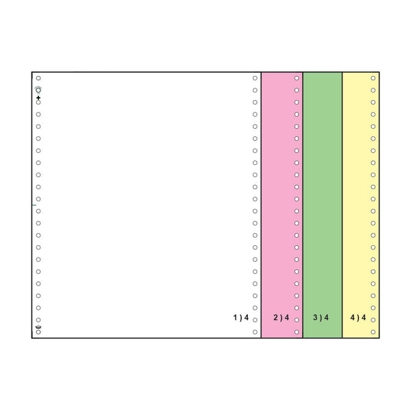 Χαρτί Μηχανογράφησης 24X28cm, Τετραπλότυπο (Λευκό / Ροζ / Πράσινο / Κίτρινο). Με Οπές Αρχειοθέτησης και Περφορέ