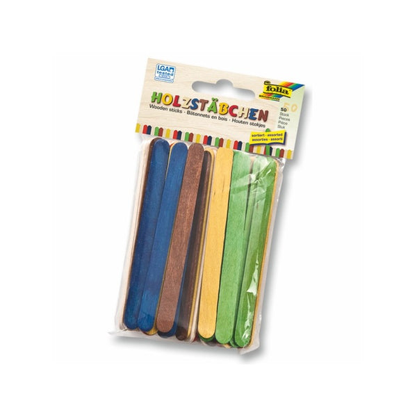 Γλωσσοπίεστρα Ξύλινα 114Χ10Χ2mm set 50τεμ.( 25 φυσικά + 25 χρωματiστα) Folia